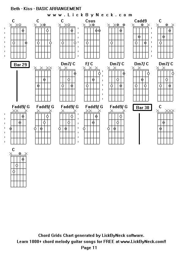 Chord Grids Chart of chord melody fingerstyle guitar song-Beth - Kiss - BASIC ARRANGEMENT,generated by LickByNeck software.